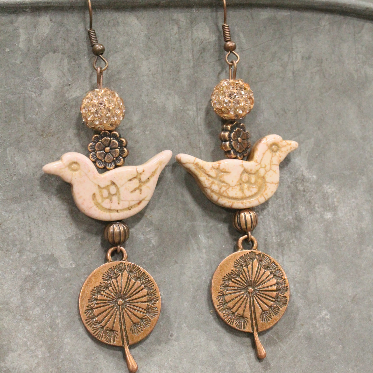 Bird Chirping Blush Dangle Earrings