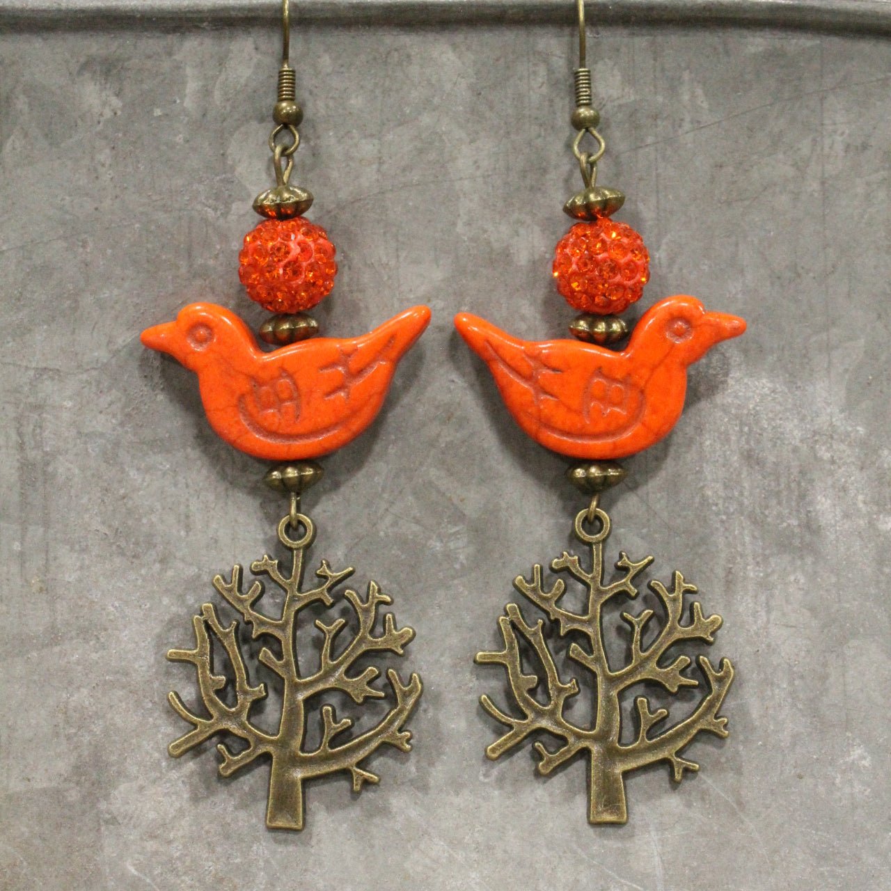 Bird Chirping Orange Dangle Earrings