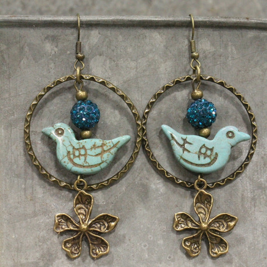 Bird Chirping Turquoise Dangle Earrings