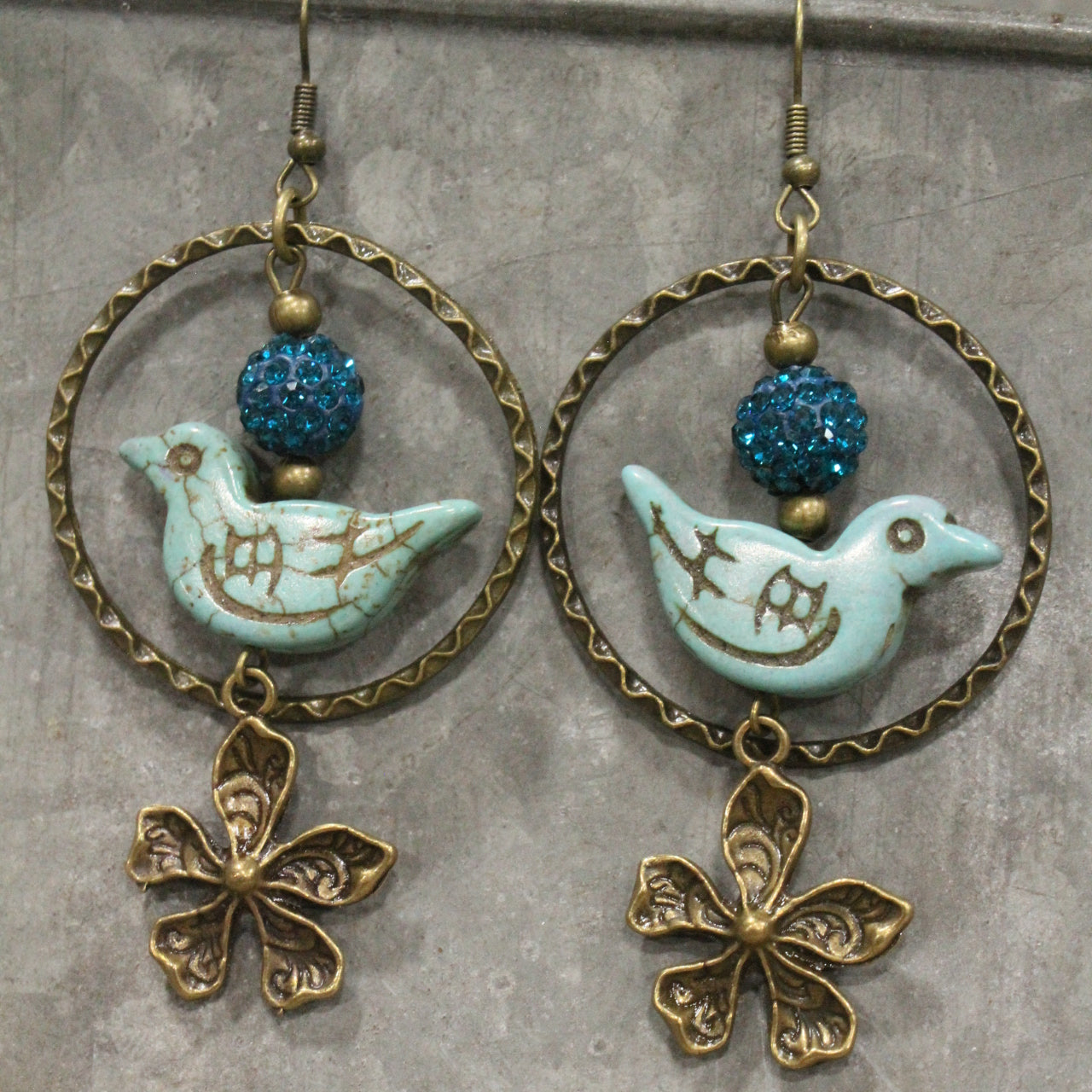 Bird Chirping Turquoise Dangle Earrings