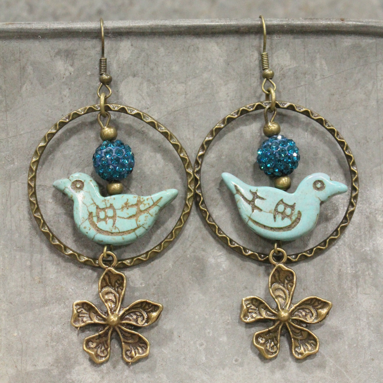Bird Chirping Turquoise Dangle Earrings