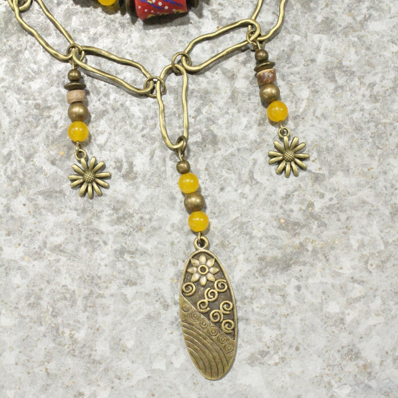 Vintage Stone & Flower Layered Necklace