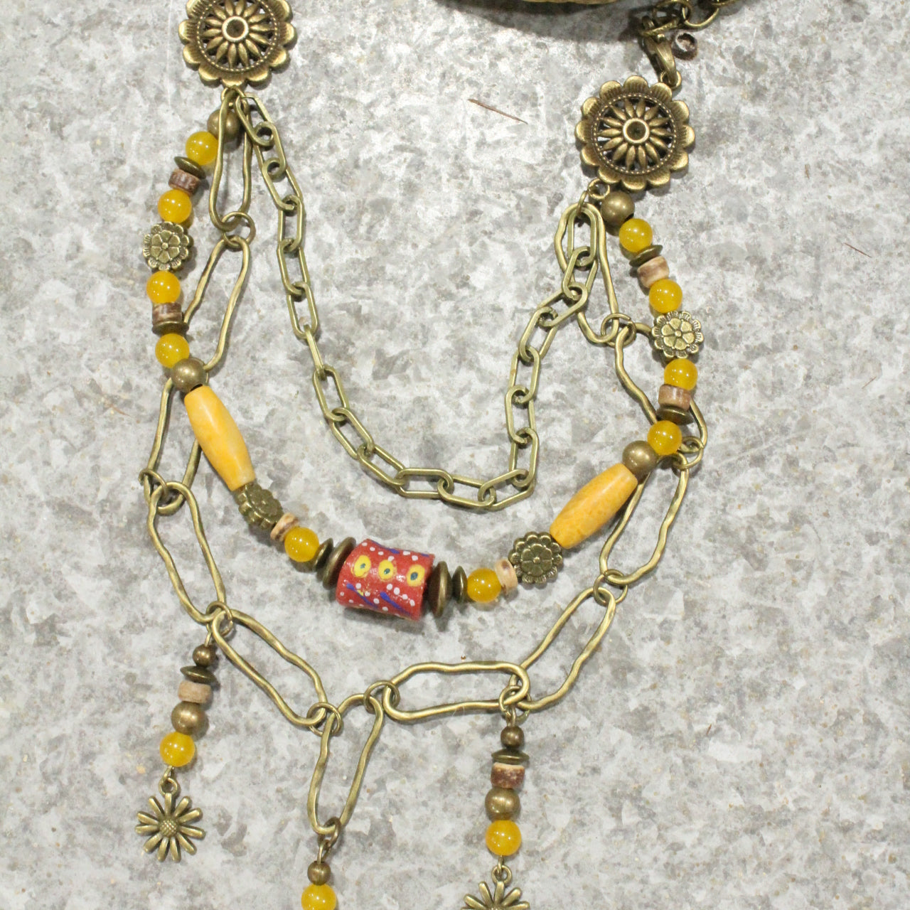 Vintage Stone & Flower Layered Necklace