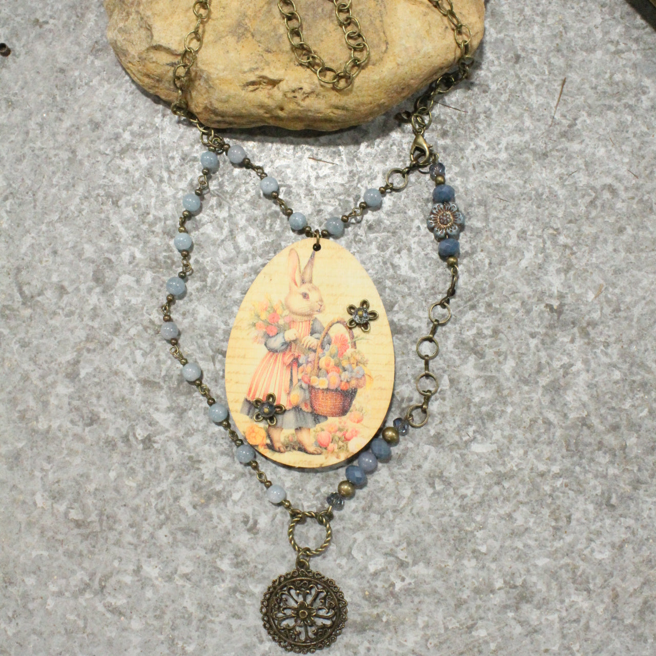 Bunny & Her Basket Gathering Flowers Layered Necklace