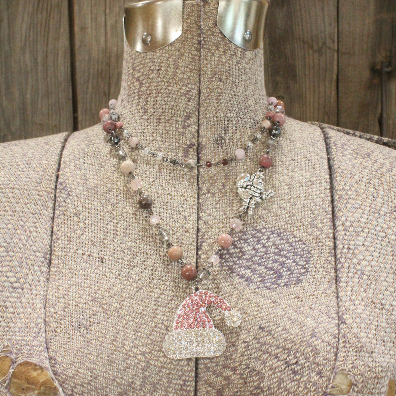 For The Love Of Pink Santa Hat Layered Necklace