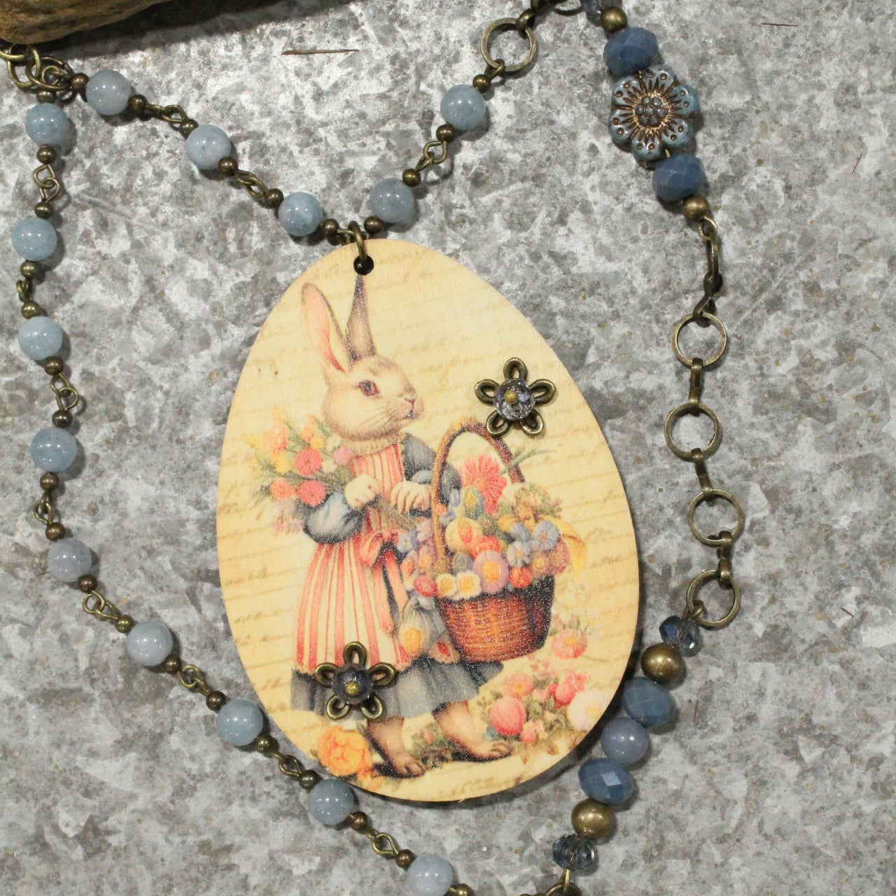 Bunny & Her Basket Gathering Flowers Layered Necklace