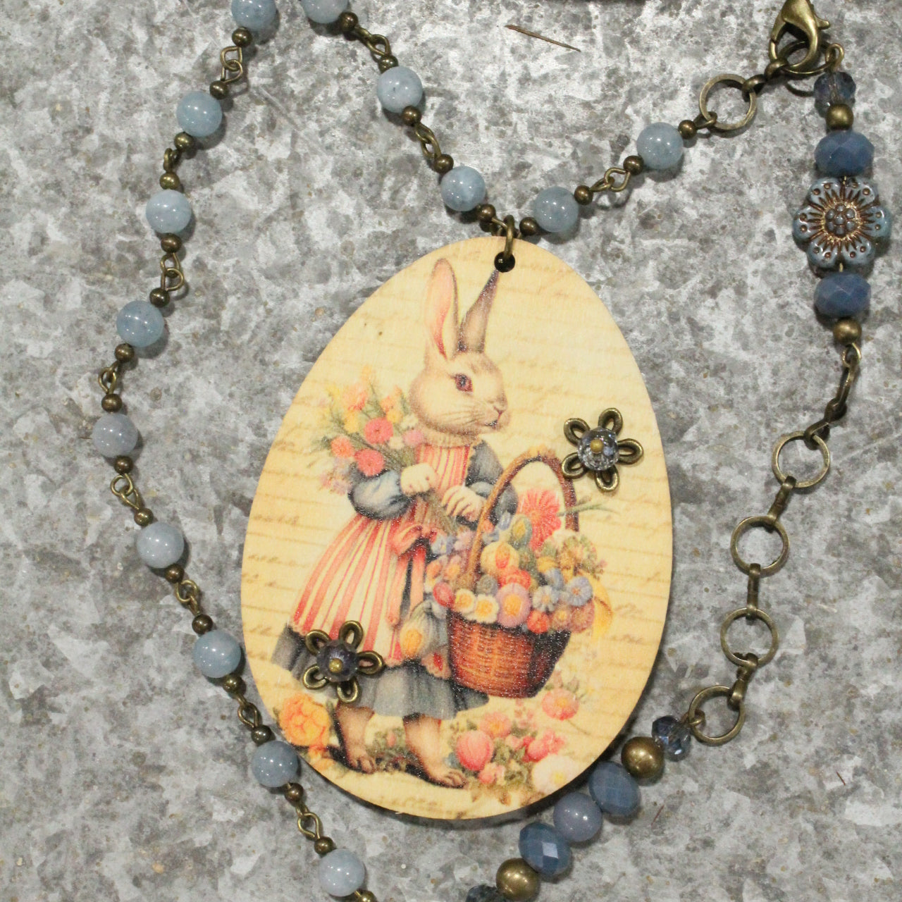 Bunny & Her Basket Gathering Flowers Layered Necklace