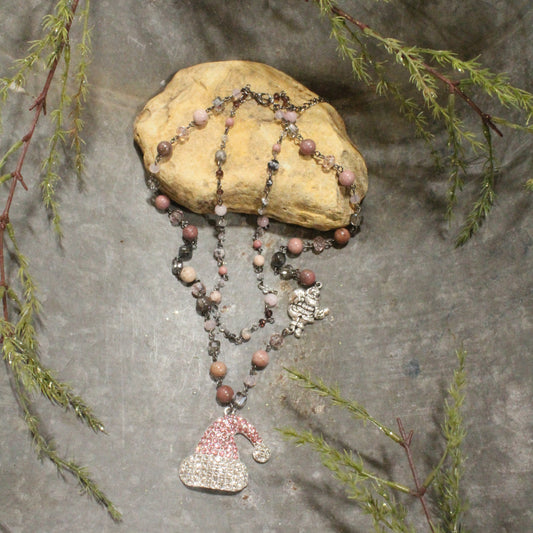For The Love Of Pink Santa Hat Layered Necklace