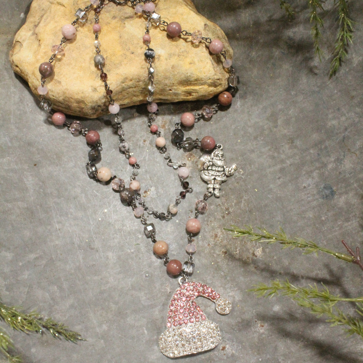 For The Love Of Pink Santa Hat Layered Necklace
