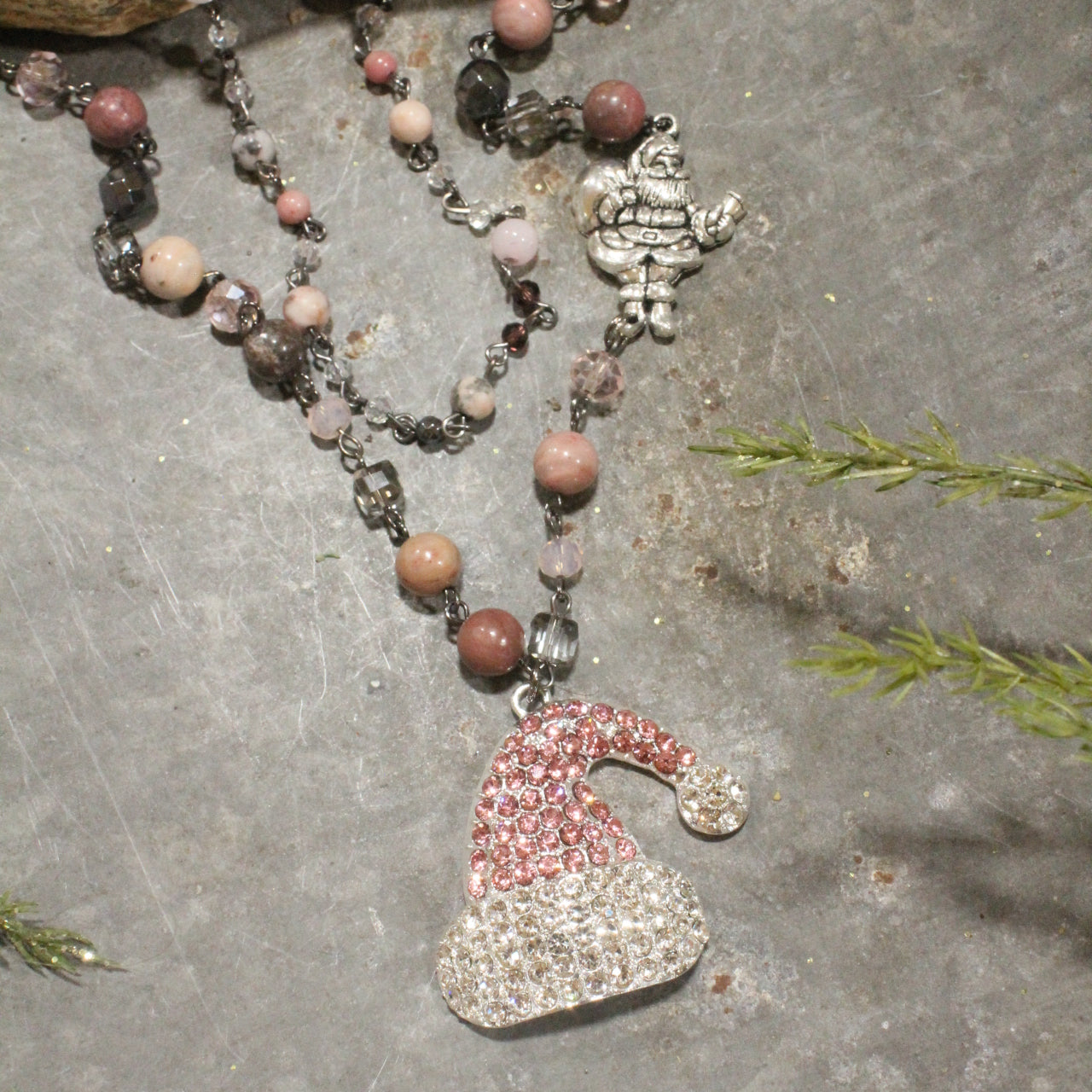 For The Love Of Pink Santa Hat Layered Necklace