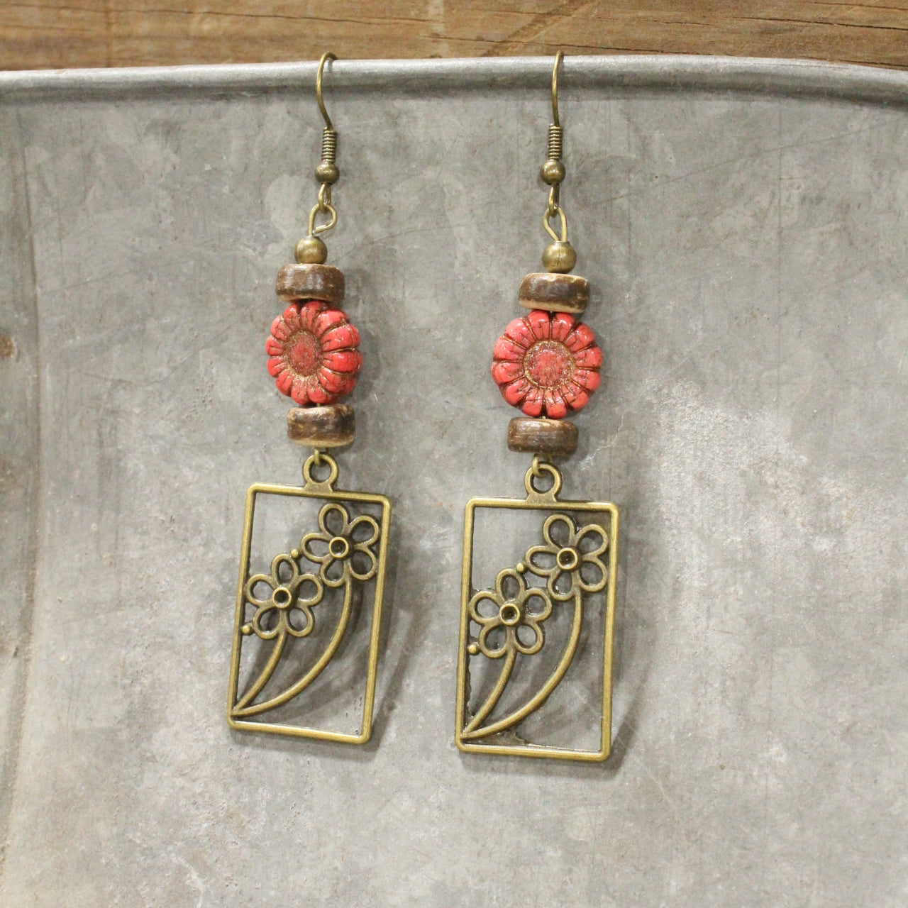 Blushing Bunny Gathering Flowers Dangle Earrings