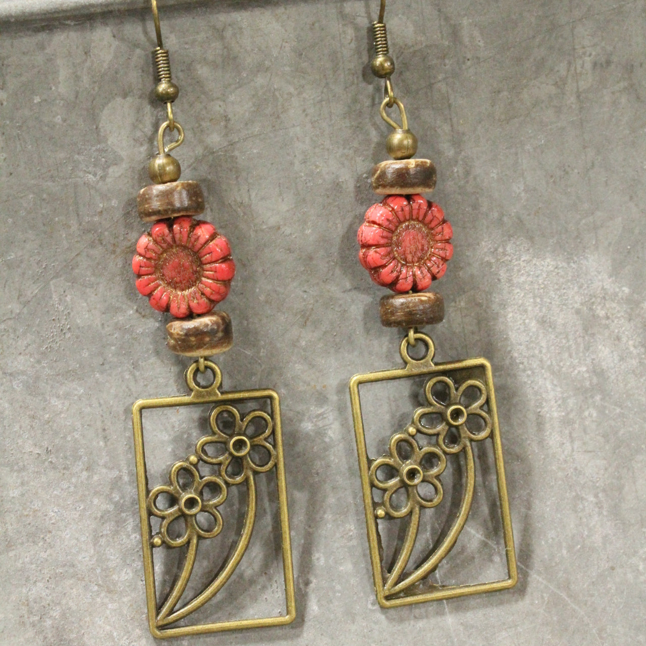 Blushing Bunny Gathering Flowers Dangle Earrings