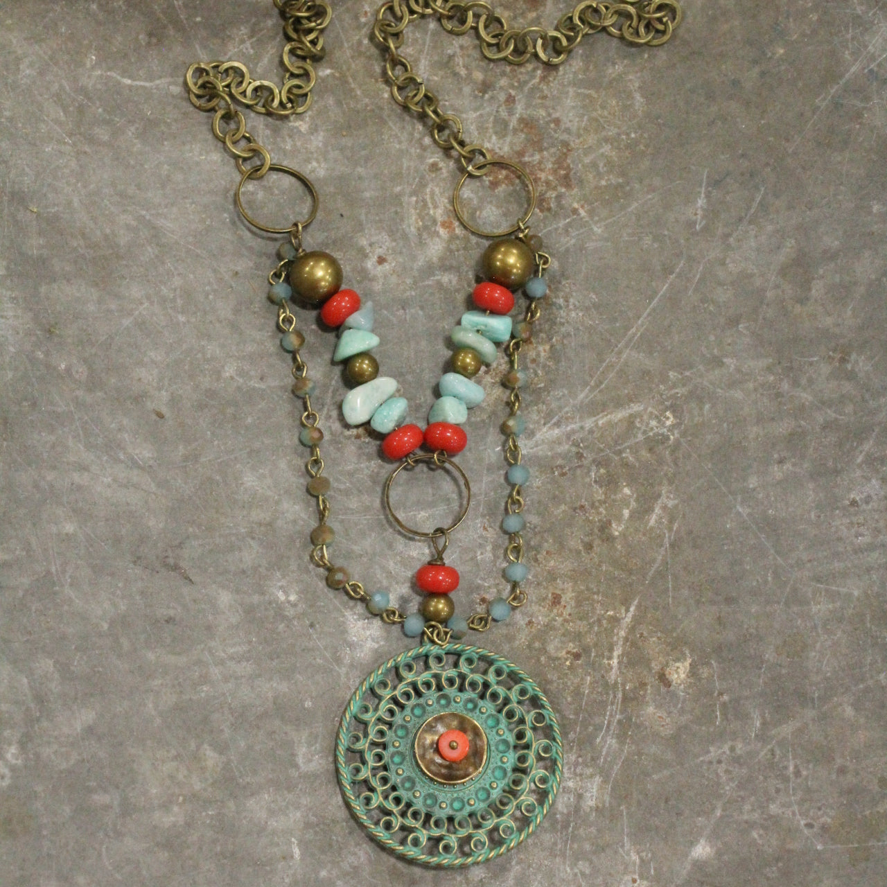 Patina Filigree Stone Layered Necklace