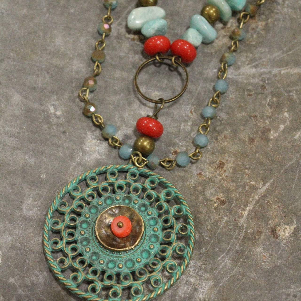 Patina Filigree Stone Layered Necklace