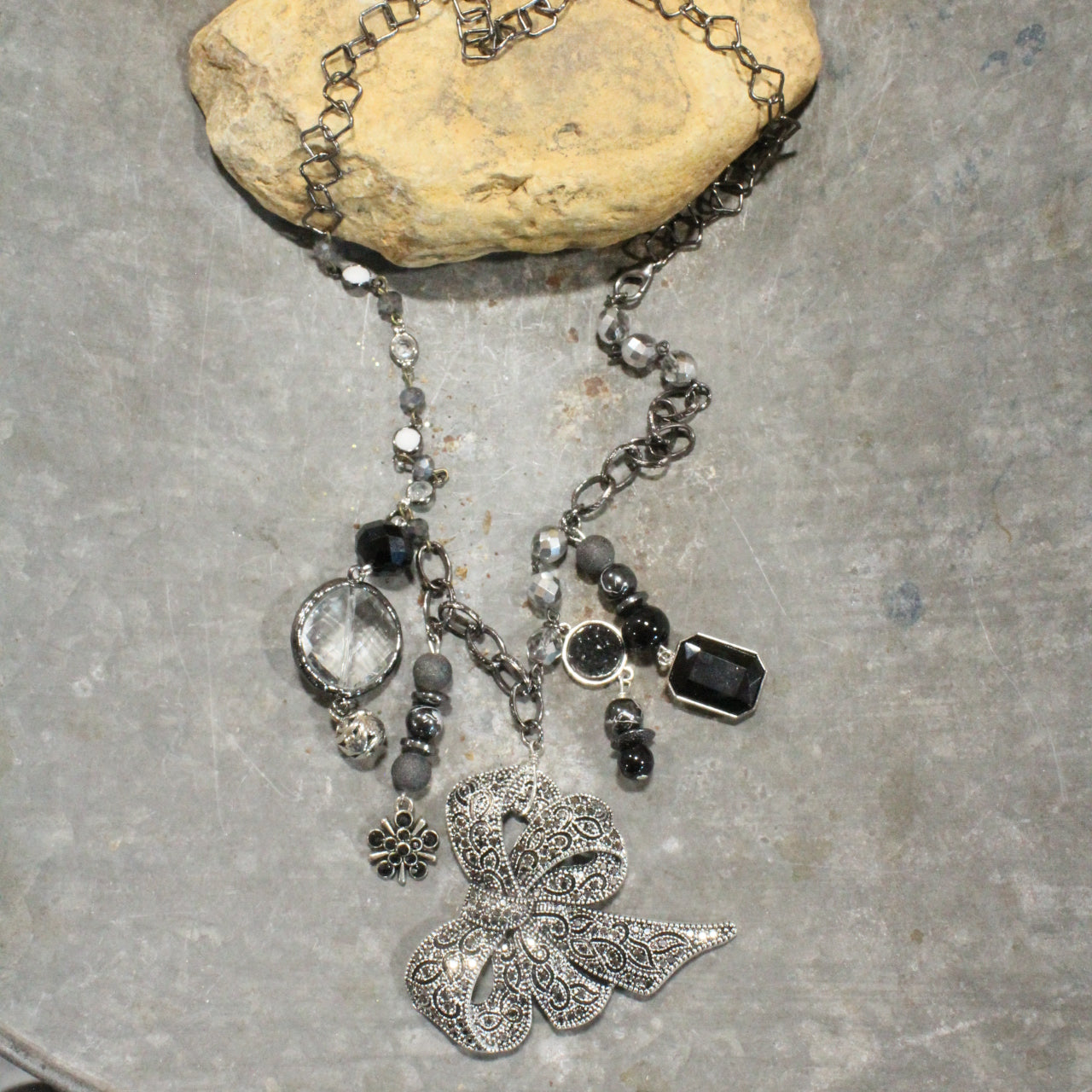 Beauty In This Bow Glass Charmed Necklace