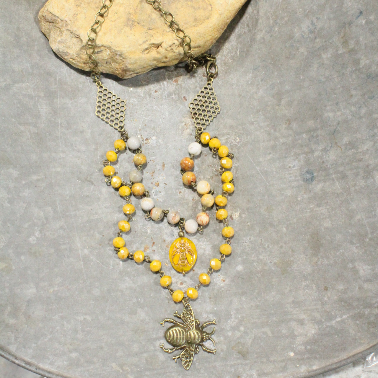 Buzzing Bumble Bee Czech Glass Layered Necklace