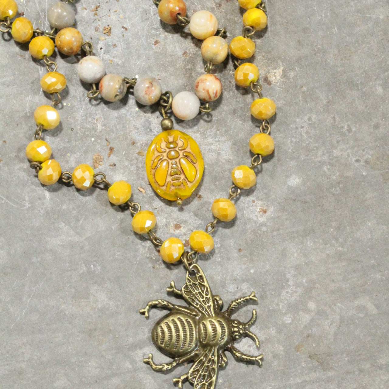 Buzzing Bumble Bee Czech Glass Layered Necklace