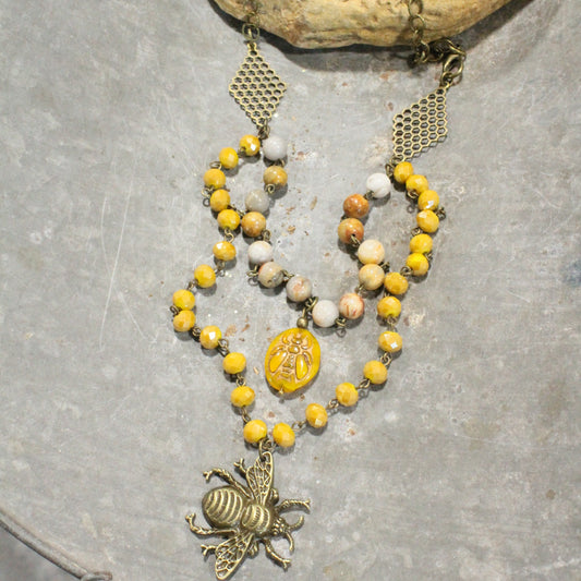 Buzzing Bumble Bee Czech Glass Layered Necklace