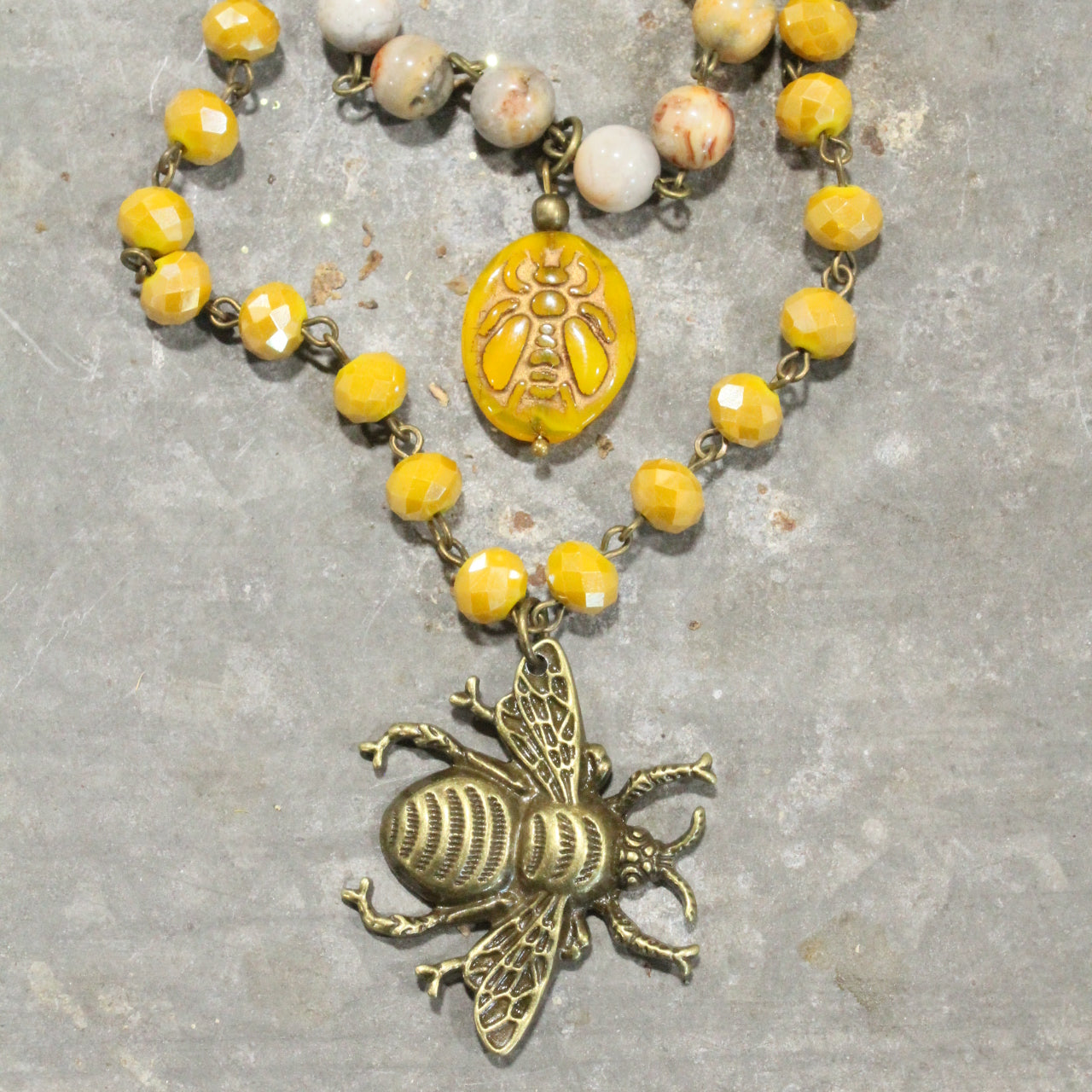 Buzzing Bumble Bee Czech Glass Layered Necklace