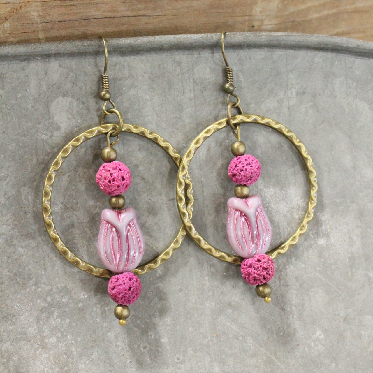 Tulip Time Vintage Czech Plum Dangle Earrings