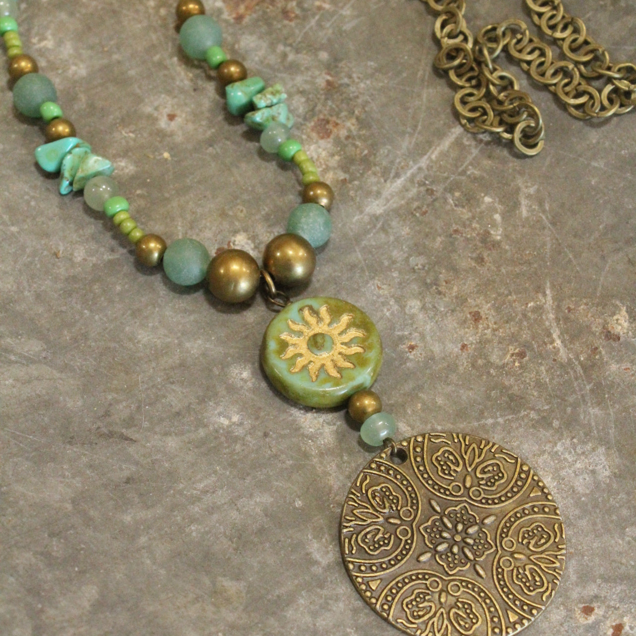 Czech Sun Rays Stone Drop Necklace