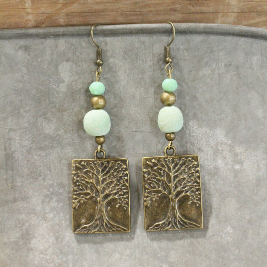 Czech Glass Tree Vintage Bead Earrings