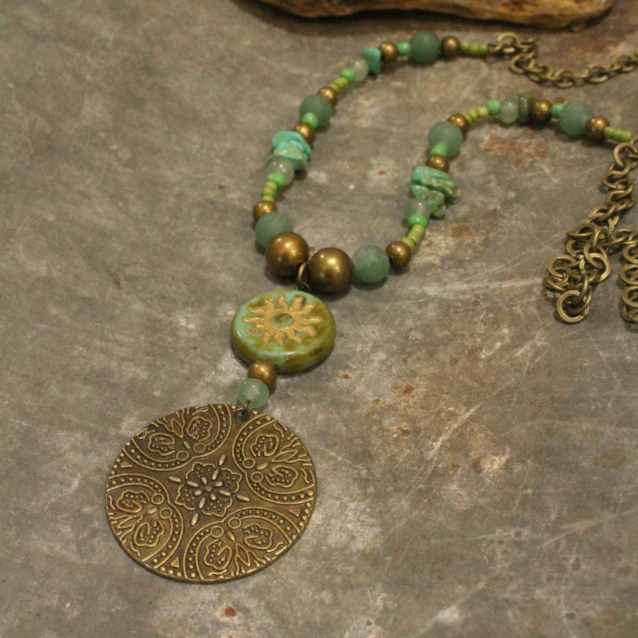 Czech Sun Rays Stone Drop Necklace