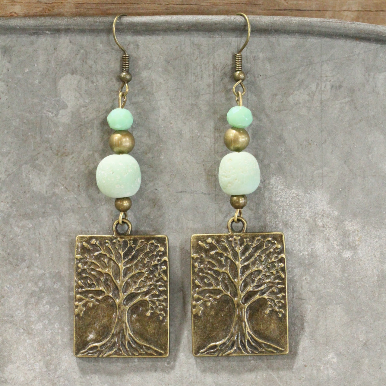 Czech Glass Tree Vintage Bead Earrings