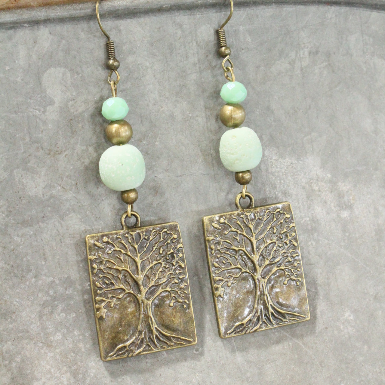 Czech Glass Tree Vintage Bead Earrings