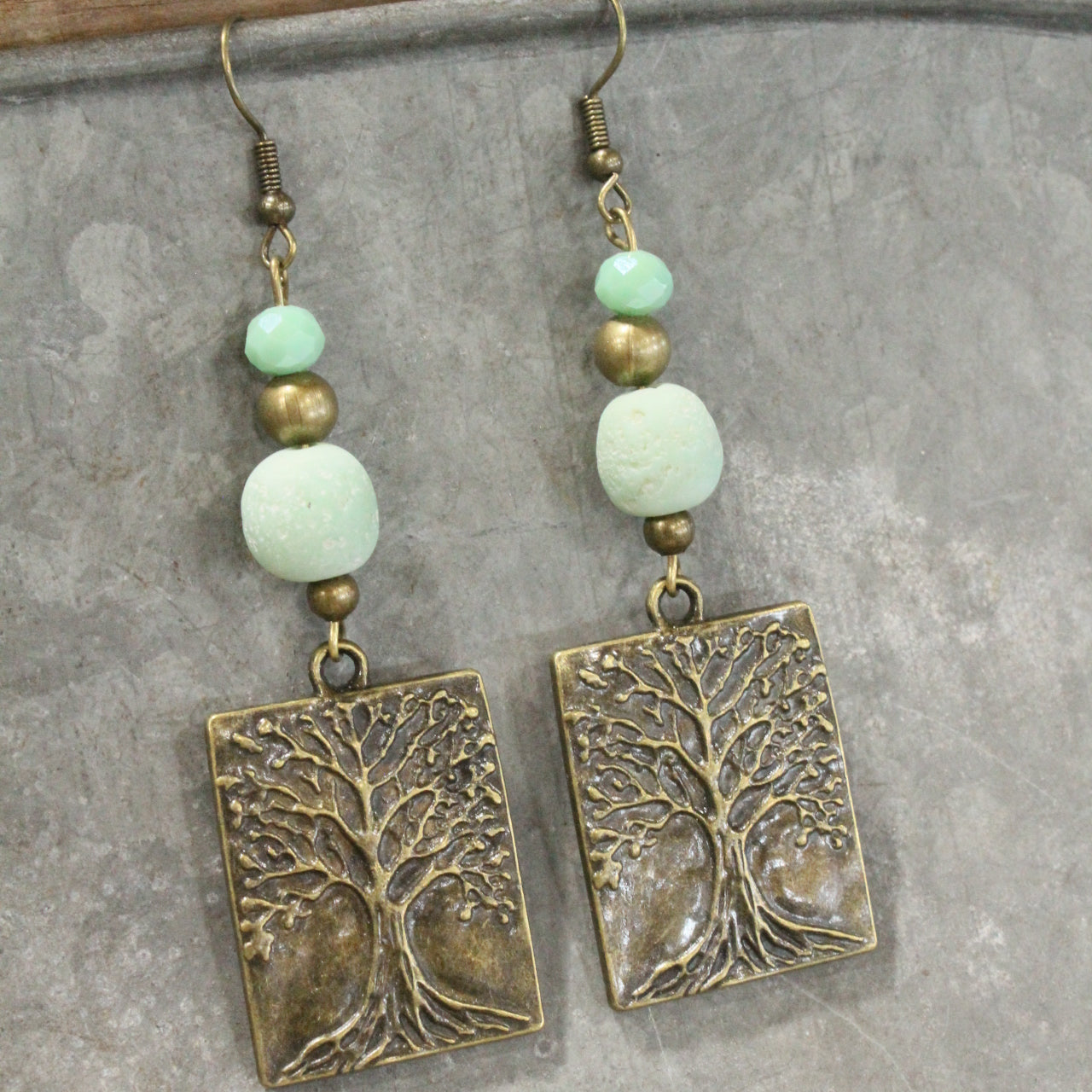 Czech Glass Tree Vintage Bead Earrings