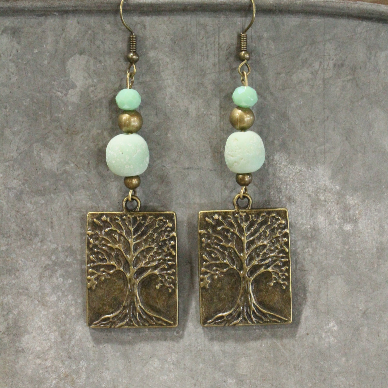 Czech Glass Tree Vintage Bead Earrings