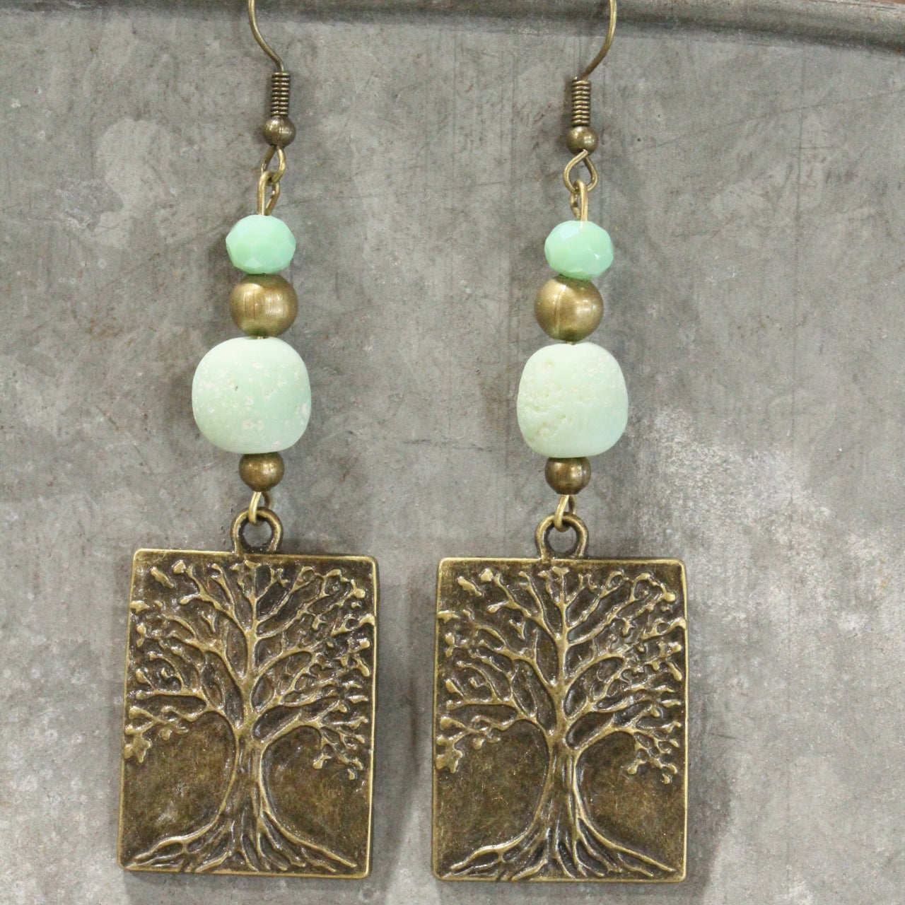 Czech Glass Tree Vintage Bead Earrings