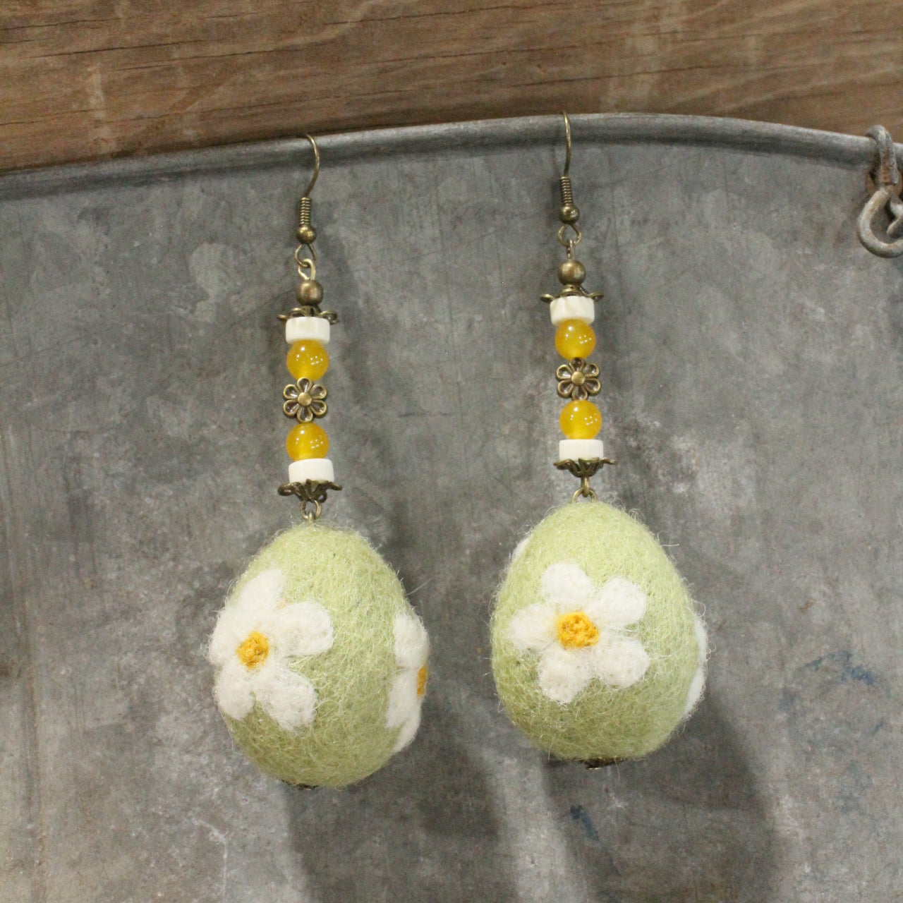 On The Hunt Charmed Olive Green Daisy Egg Earrings