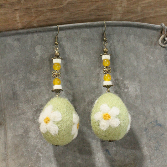 On The Hunt Charmed Olive Green Daisy Egg Earrings