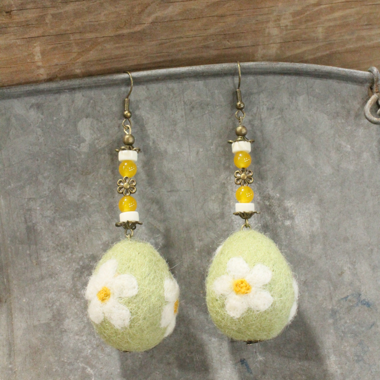 On The Hunt Charmed Olive Green Daisy Egg Earrings