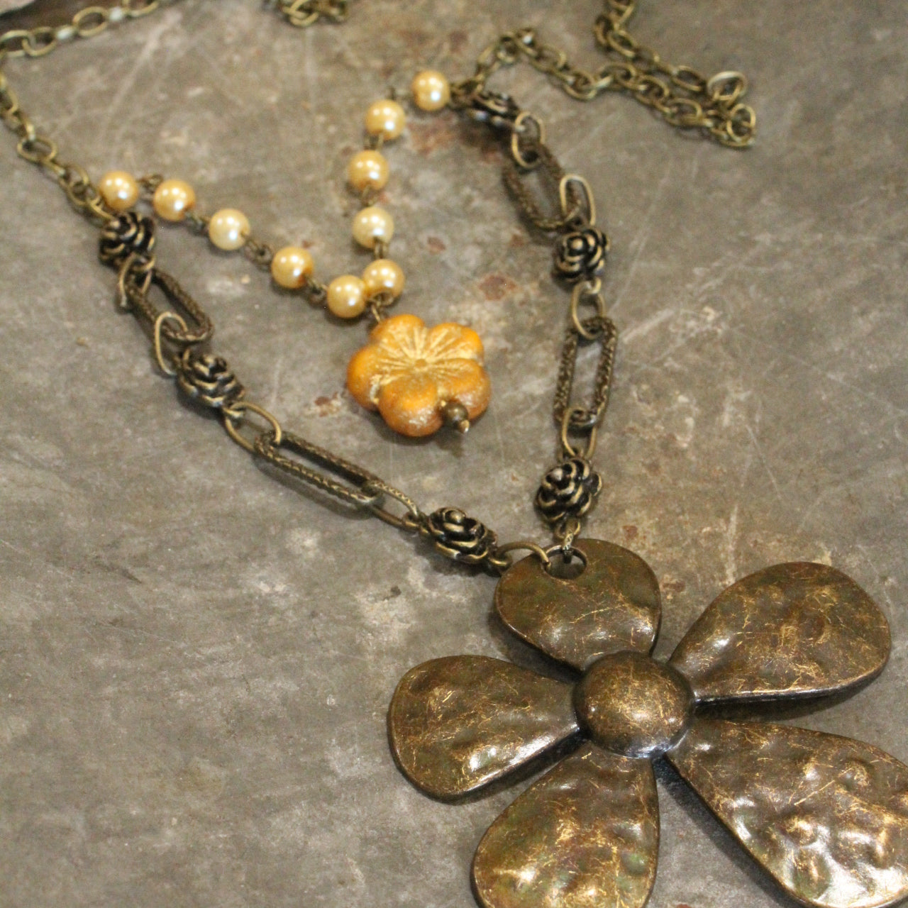 Czech Flower Vintage Elite Stone Layered Necklace