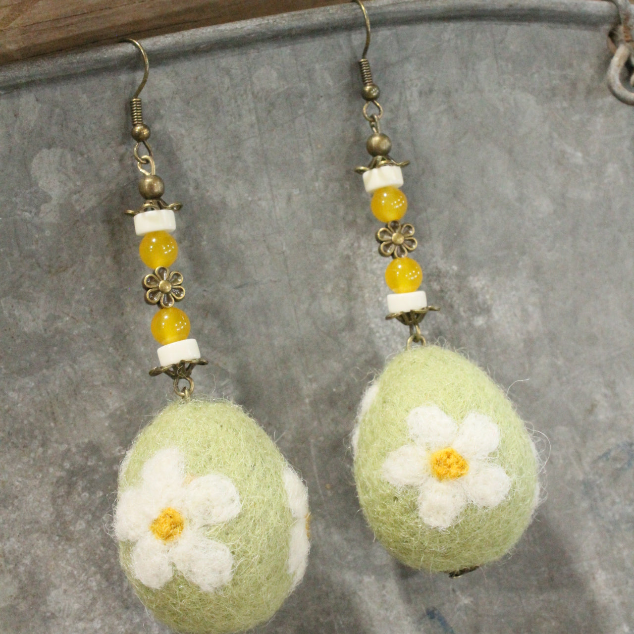 On The Hunt Charmed Olive Green Daisy Egg Earrings