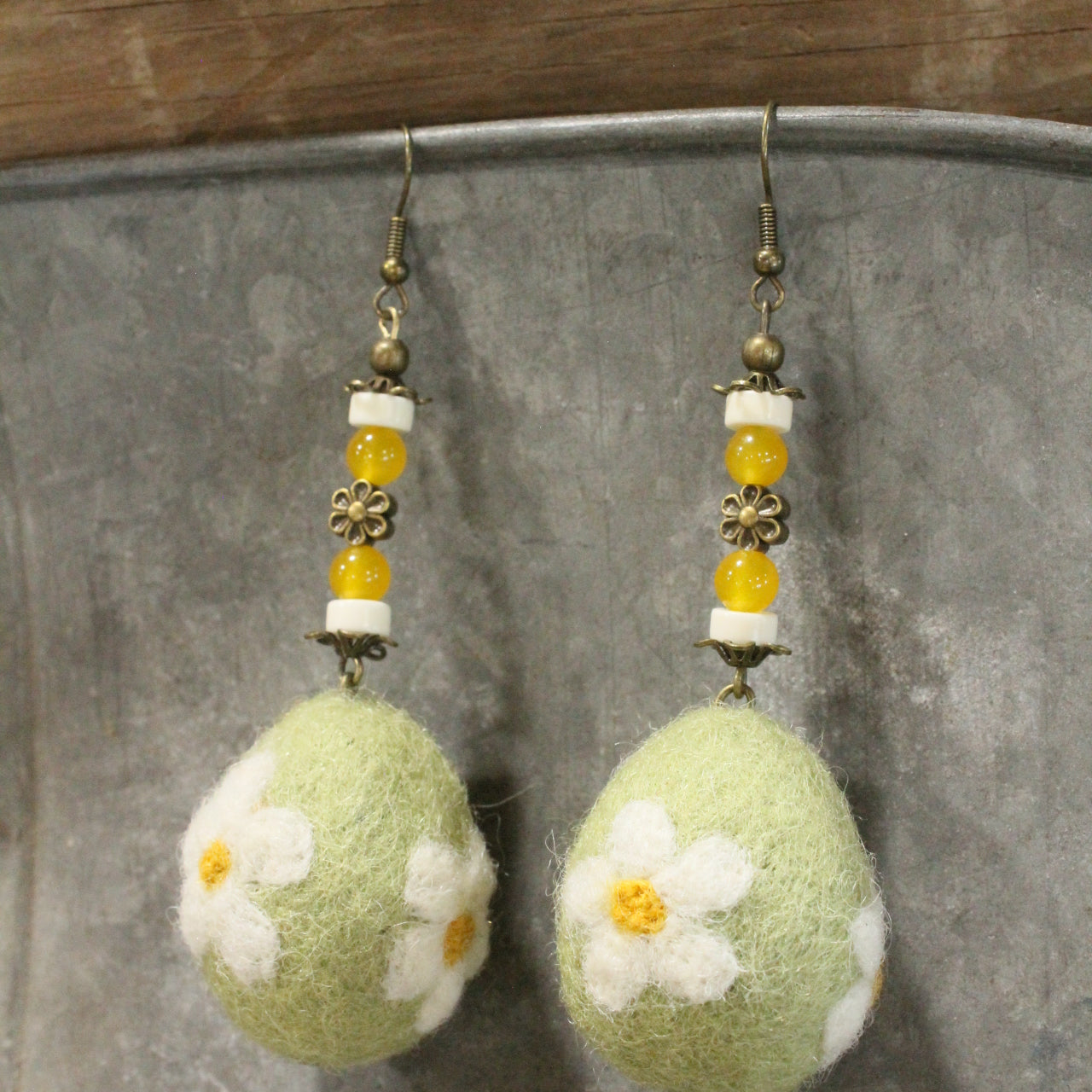 On The Hunt Charmed Olive Green Daisy Egg Earrings