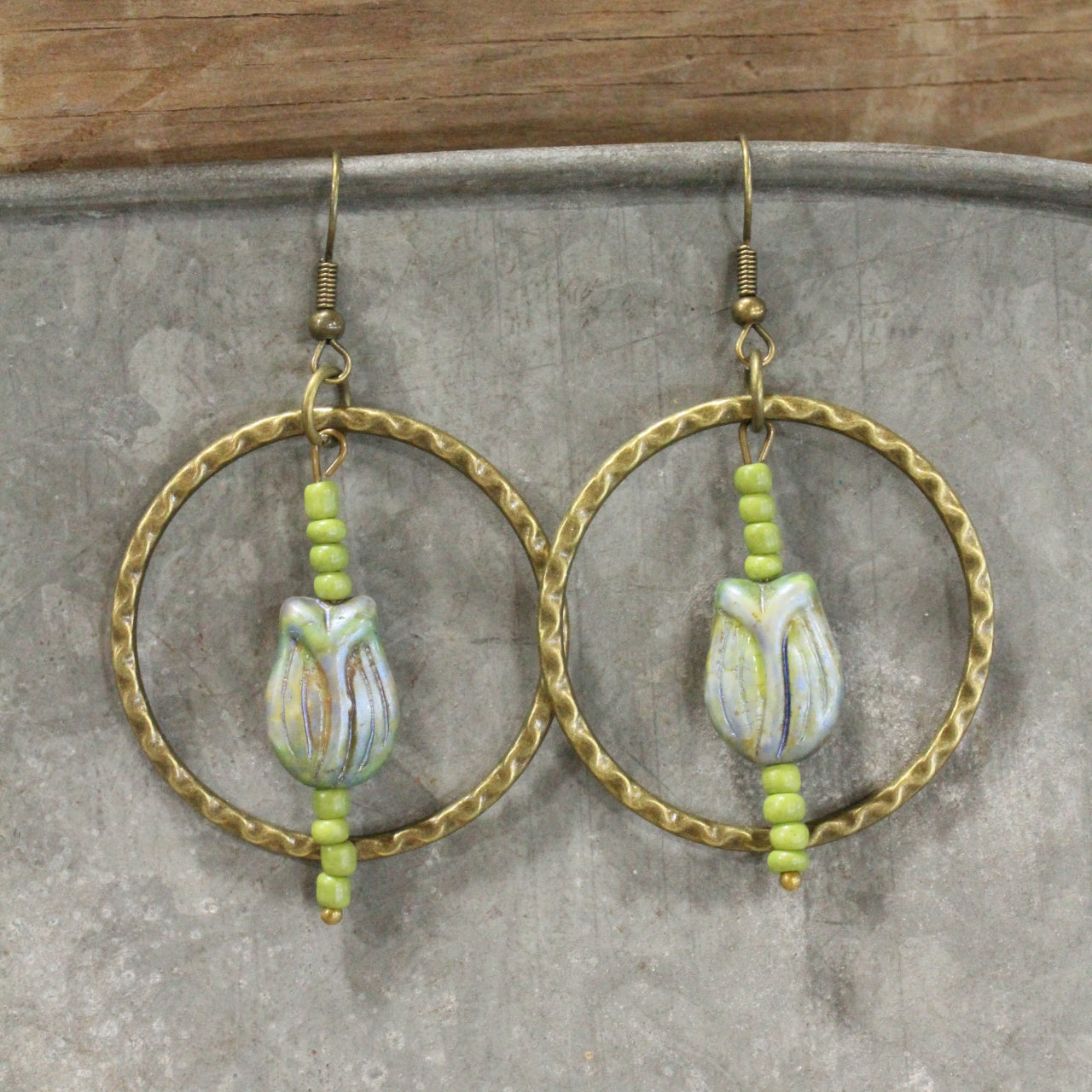 Tulip Time Vintage Czech Green Dangle Earrings