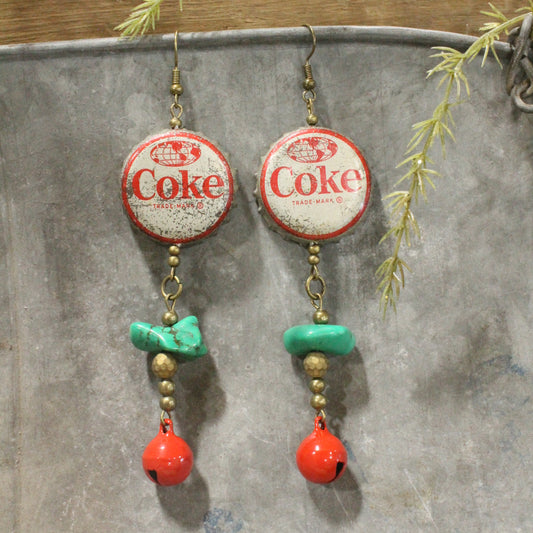 Vintage Coca Cola Santa & Bell Charm'd Dangle Earrings