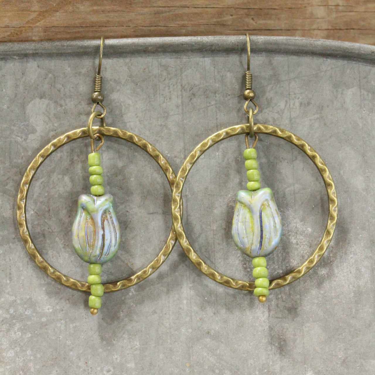 Tulip Time Vintage Czech Green Dangle Earrings