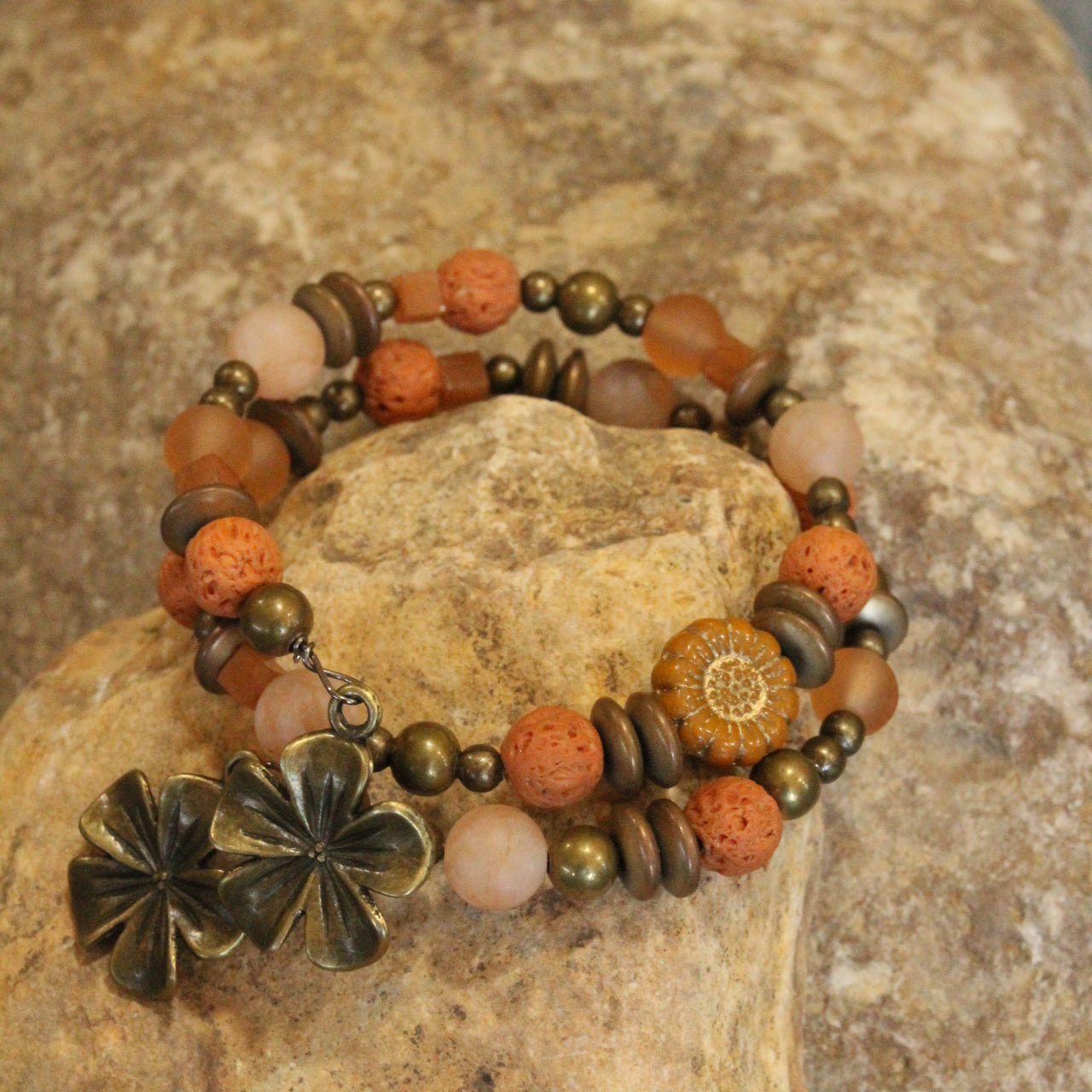 Czech Flower Vintage Elite Stone Wrap Bracelet