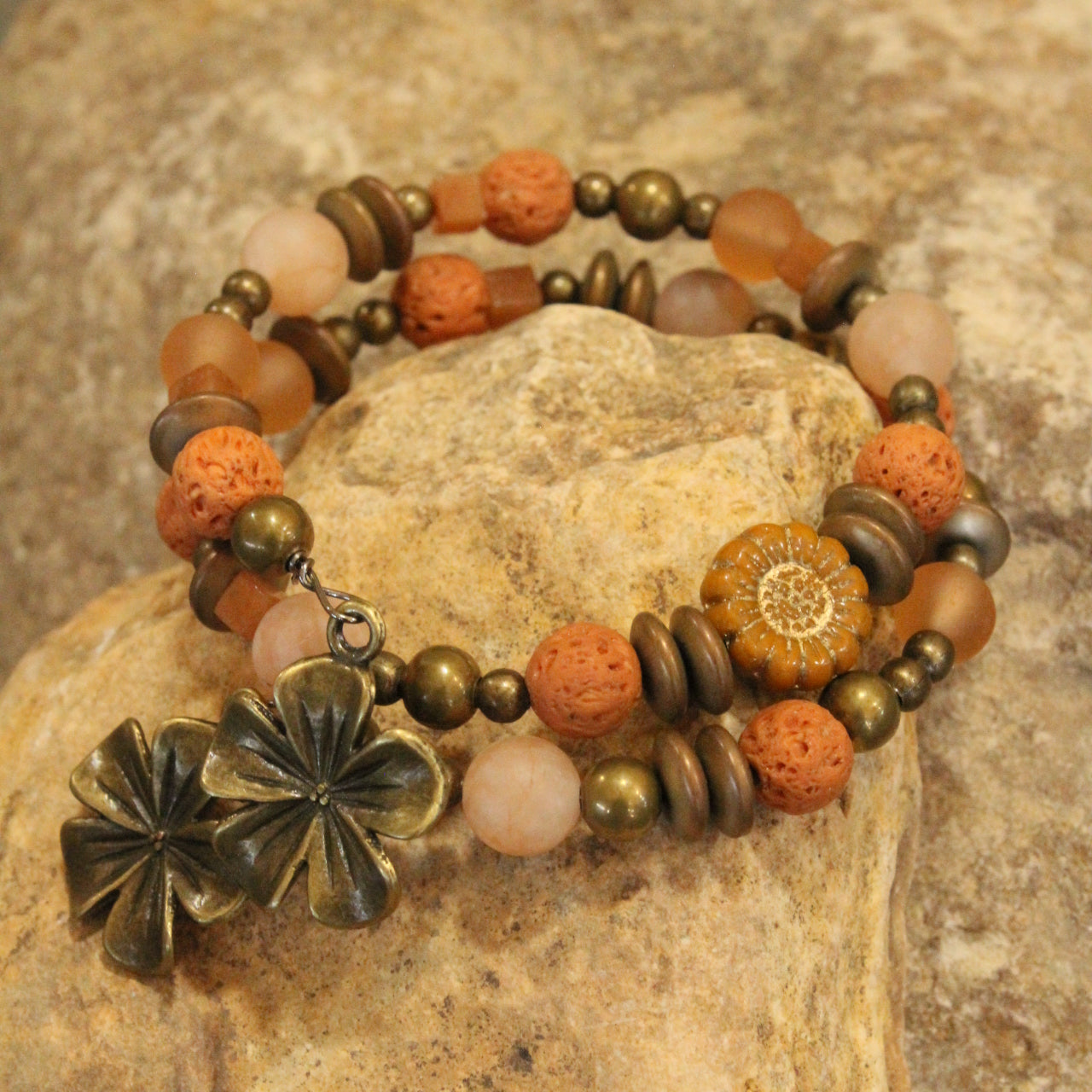 Czech Flower Vintage Elite Stone Wrap Bracelet