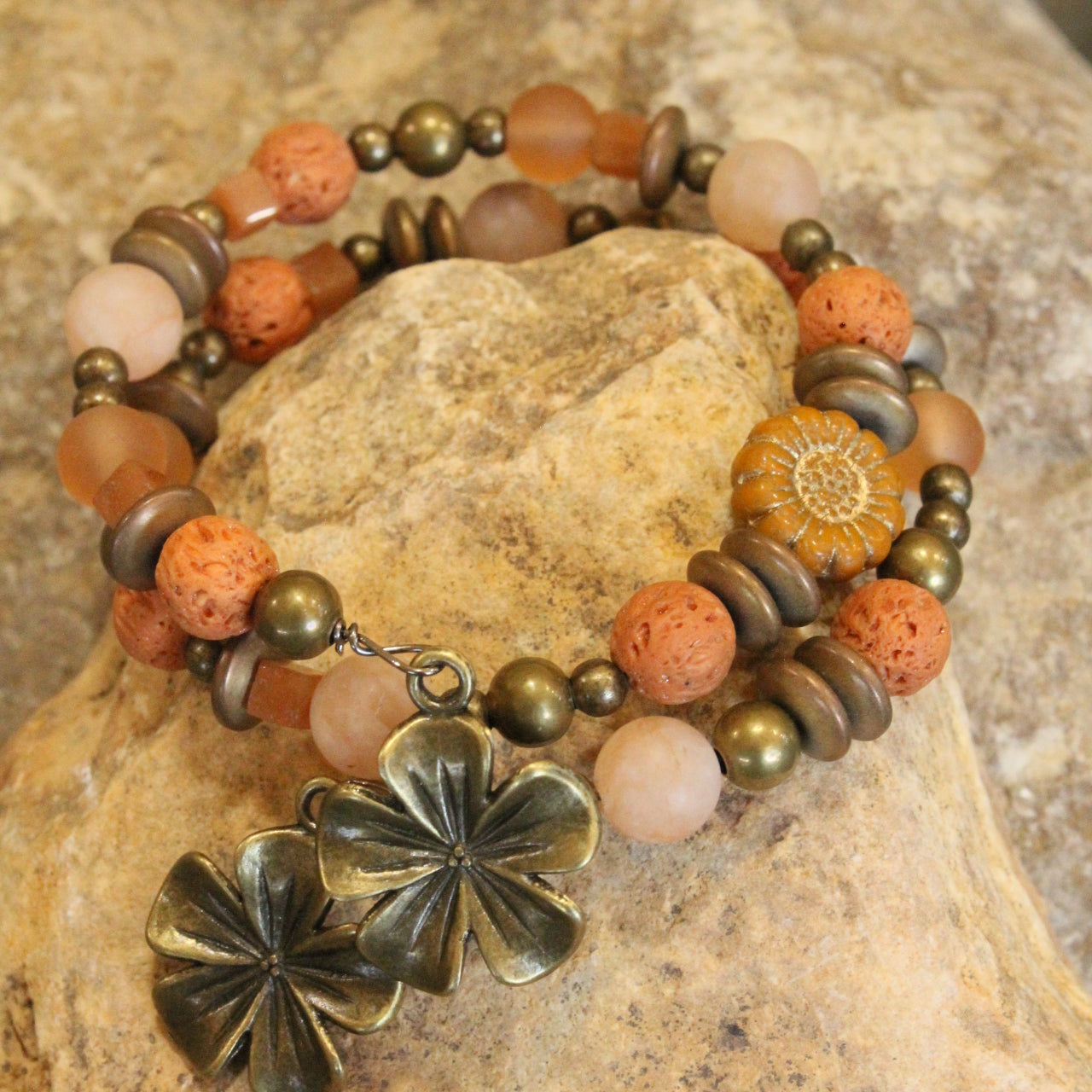 Czech Flower Vintage Elite Stone Wrap Bracelet