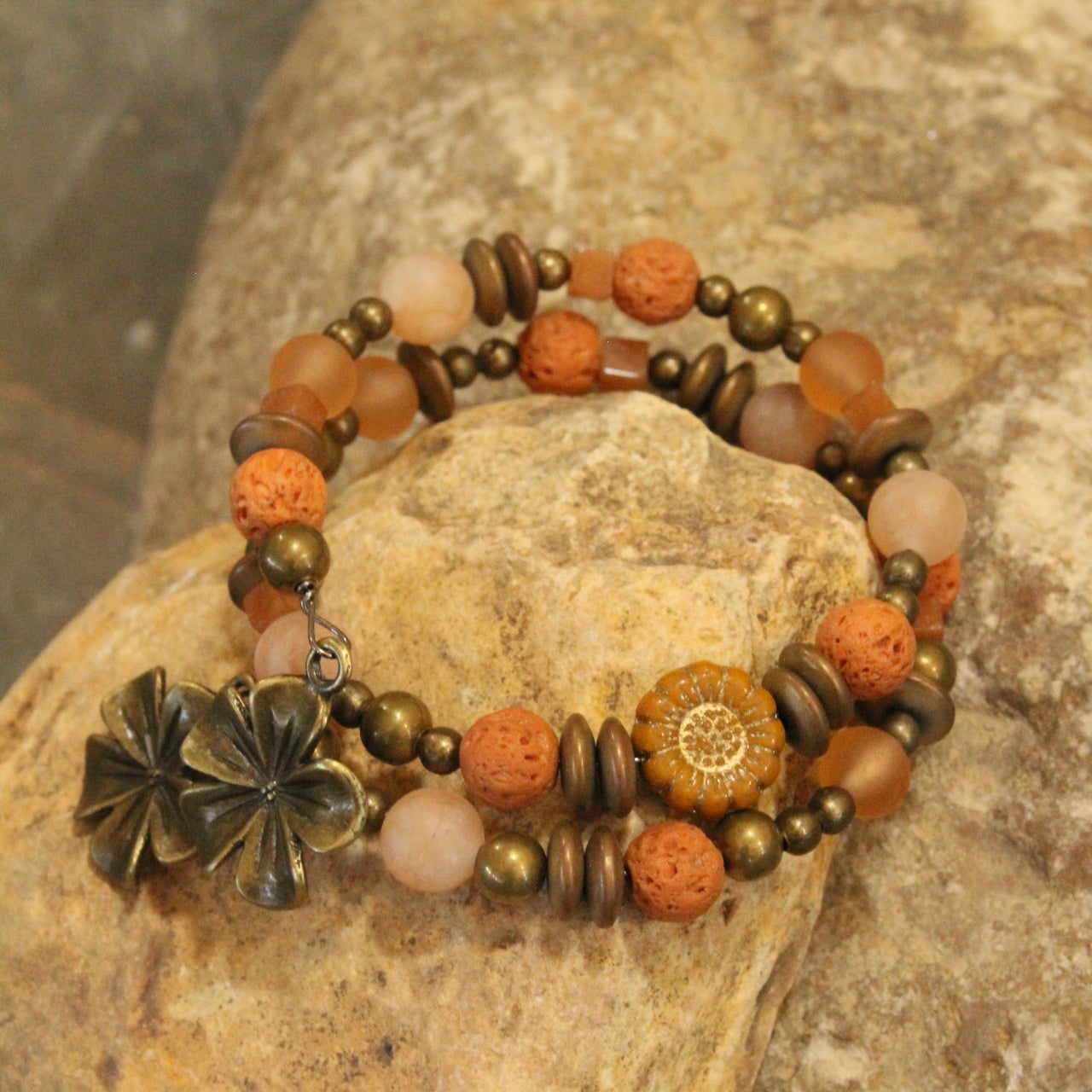 Czech Flower Vintage Elite Stone Wrap Bracelet