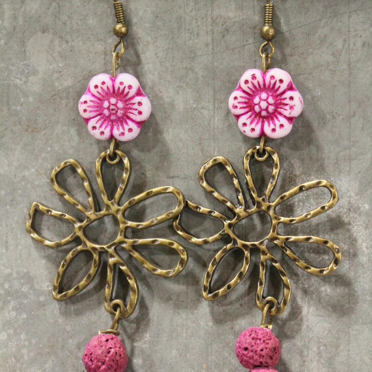 Flower Power Czech Pink Dangle Earrings