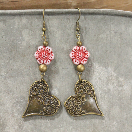 Czech & Bronze Shades of Pink Charm Dangle Earrings