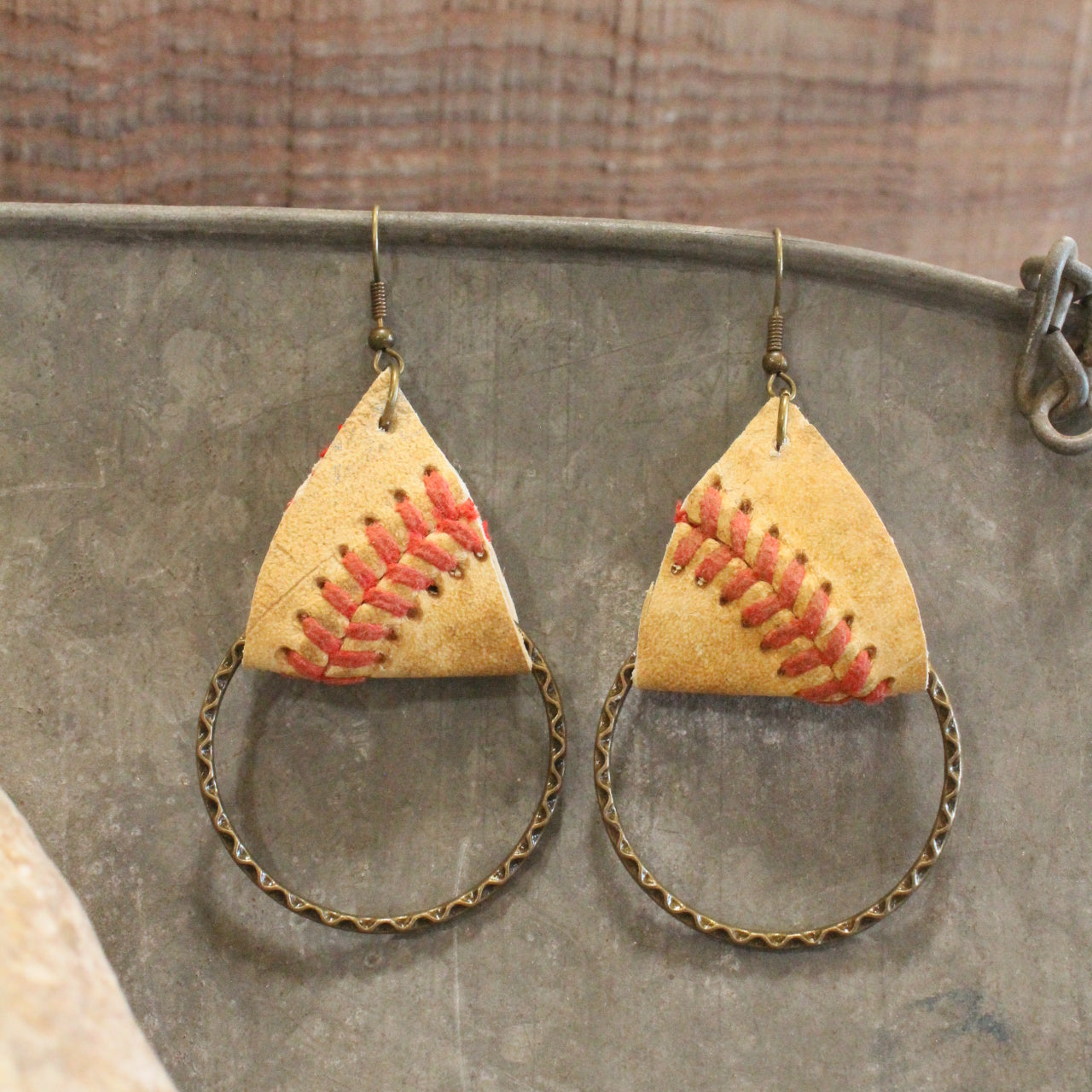 Leather & Thread Baseball Earrings