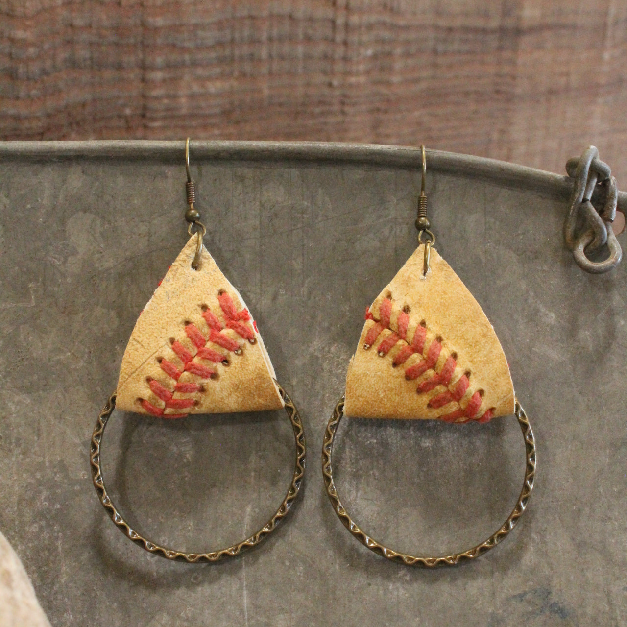 Leather & Thread Baseball Earrings