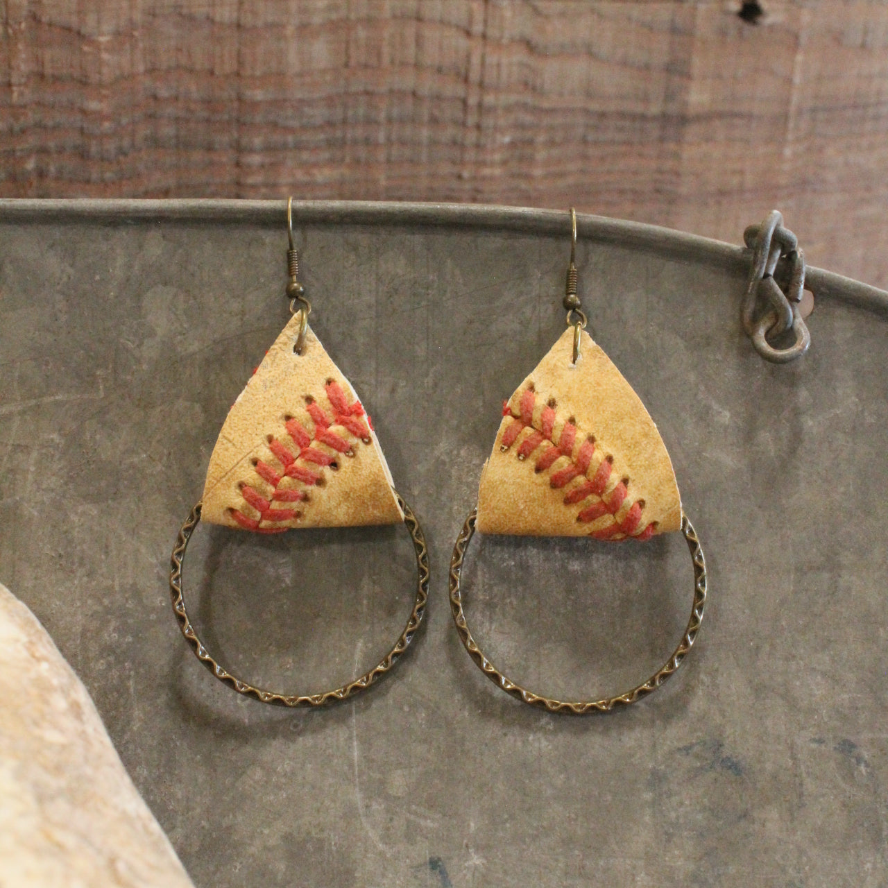 Leather & Thread Baseball Earrings